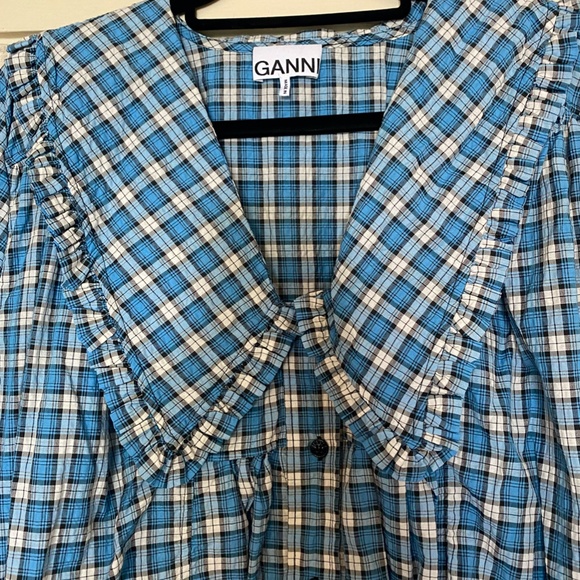 GANNI Seersucker check-print gathered dress - Picture 4 of 7
